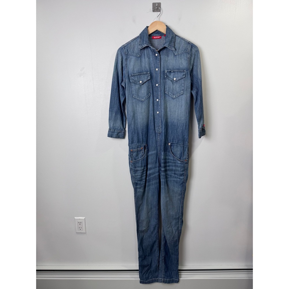 Denimist Women Blue Cowboy Jumpsuit Denim Long Sleeve Western XS